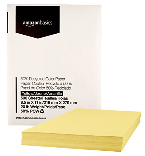 Product Cover AmazonBasics 50% Recycled Color Printer Paper - Yellow, 8.5 x 11 Inches, 1 Ream (500 Sheets)