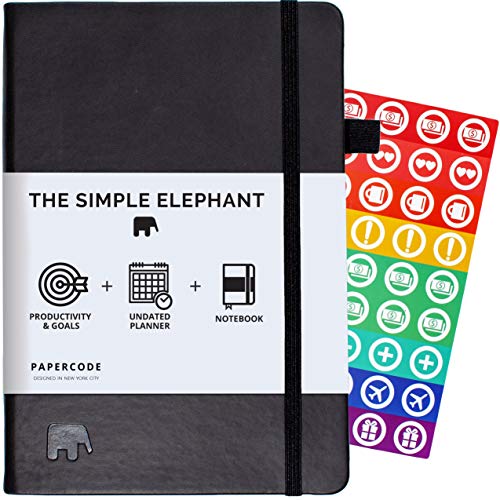 Product Cover Simple Elephant Planner 2020 - Daily, Weekly, Monthly Agenda - Undated Productivity Journal - Gratitude, Life & Goal, Success (Black)