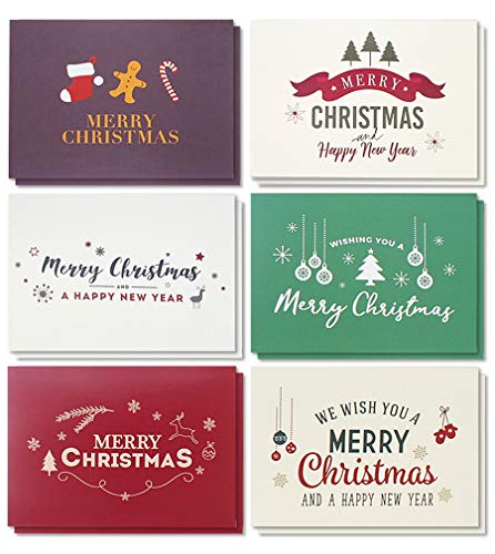 Product Cover 48-Pack Merry Christmas Greeting Cards Bulk Box Set - Winter Holiday Xmas Greeting Cards with Retro Modern Designs, Envelopes Included, 4 x 6 Inches