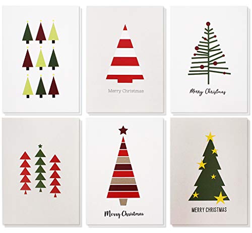 Product Cover 48-Pack Merry Christmas Greeting Cards Bulk Box Set - Winter Holiday Xmas Greeting Cards with Cute Christmas Tree Illustrations, Envelopes Included, 4.5 x 6.25 Inches