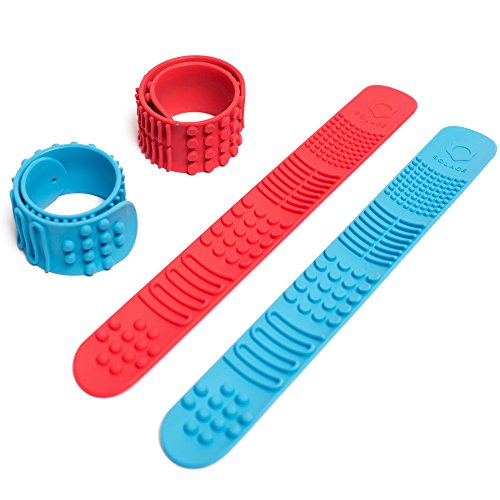 Product Cover Sensory Slap Fidget Bracelet Bands - 2-Pack - Quiet Tactile Stimulation for ADHD, Autism, Special Needs Kids - Helps Girls & Boys with Stimming Fidgeting and Focus - by Solace (Red & Blue)