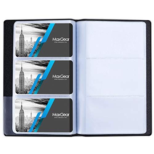 Product Cover MaxGear Professional Business Card Organizer Business Card Holder Book, PU/Vegan Leather Journal Business Card Binder, Business Card File Name Card Holder for Office & Home, Capacity: 240 Cards, Black