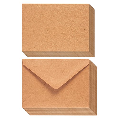 Product Cover A7 Envelopes and Cards - 50-Count A7 Invitation Envelopes and 50-Count 5 x 7 Flat Cards, Kraft Paper A7 Cards and Envelopes Set for Weddings, Graduations, Baby Showers, Parties, 5.25 x 7.25 Inches