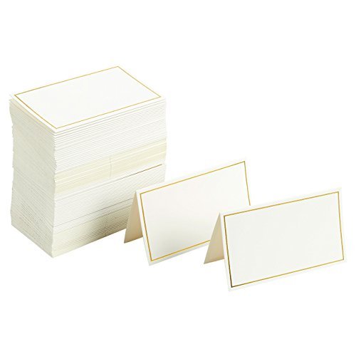 Product Cover Pack of 100 Place Cards - Small Tent Cards with Gold Foil Border - Perfect for Weddings, Banquets, Events, 2 x 3.5 Inches