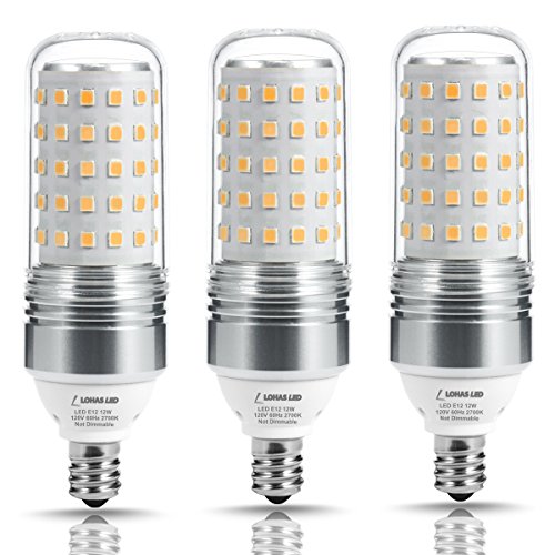 Product Cover E12 LED Bulbs, LOHAS 12W LED Candelabra Light Bulbs 100 Watt Equivalent, 1100LM, Warm White 2700K Chandelier Bulbs for Ceiling Fan Light, Non-Dimmable LED Decorative Cylindrical Bulbs, 3Pack