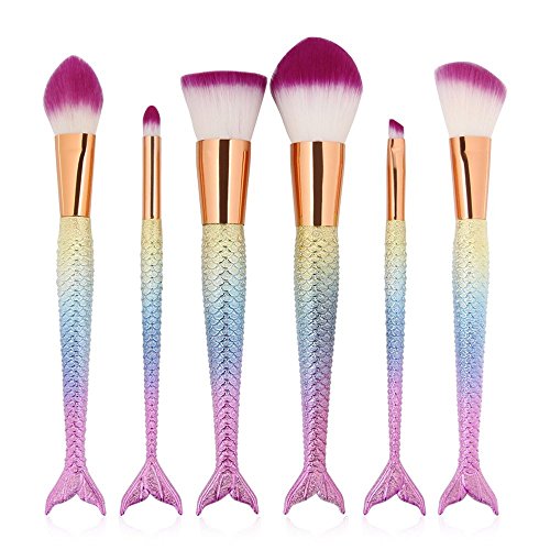 Product Cover 6 Pieces Mermaid Makeup Brush Set Lovely Makeup Brush Kit for Girls Portable Beauty Cosmetic Tools Women Cosmetic Concealer Brush