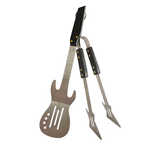 Product Cover PEPKICN Rock Guitar Style Heavy Duty Stainless Steel 2-Piece Barbecue Tool Set - Spatula & Tongs with Wooden Handle