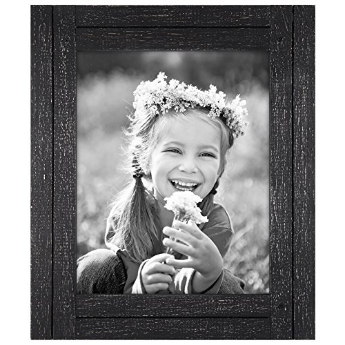 Product Cover Americanflat 8x10 Charcoal Black Distressed Wood Frame - Made to Display 8x10 Photos - Ready to Hang - Ready to Stand with Built-in Easel