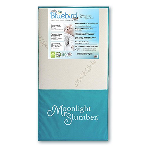 Product Cover Moonlight Slumber Cooling Memory Foam Crib Mattress Baby Bluebird Air Flow Core Waterproof Dual Sided Toddler Mattress + Plush Cotton Mattress Pad Cover Made in The USA