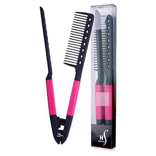 Product Cover Herstyler Straightening Comb For Hair - Flat Iron Comb For Great Tresses Hair Straightener Comb With A Firm Grip - Straightener Comb For Knotty Hair - Styling Comb For Unkempt Hair - Get wooed (Pink)