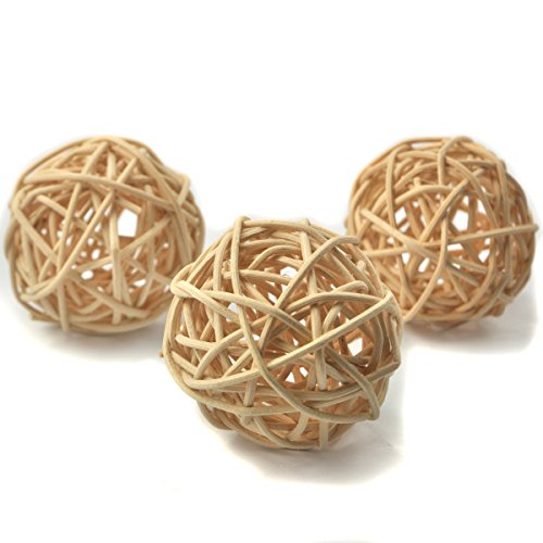 Product Cover Ougual Set of 10pcs Wicker Rattan Balls Table Wedding Party Christmas Decoration (Diameter 2 Inch, Natural Color)