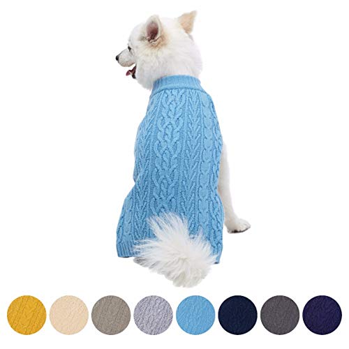 Product Cover Blueberry Pet Classic Wool Blend Cable Knit Pullover Dog Sweater in Alaskan Blue, Back Length 14