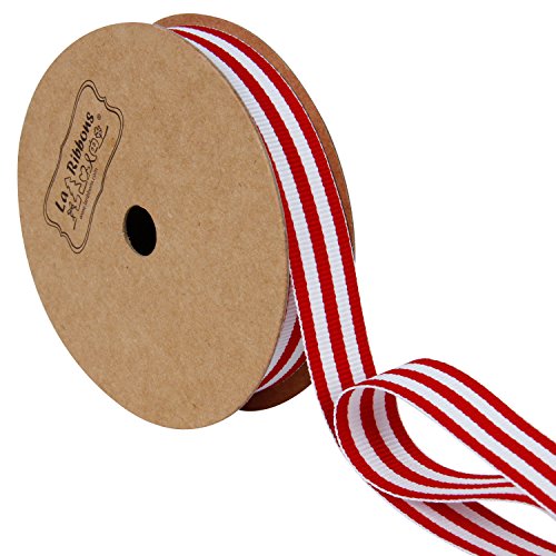 Product Cover LaRibbons Red and White Striped Grosgrain Ribbon/Gift Wrap Ribbon, 5/8 Inch by 10 Yard/Spool