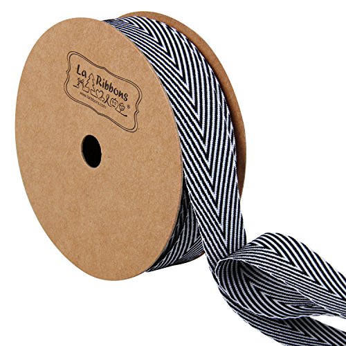 Product Cover LaRibbons Twill Chevron Stripes Ribbon, Gift Wrap Ribbon, 3/4 Inch by 10 Yard/Spool, Black