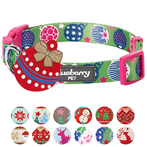 Product Cover Blueberry Pet 4 Patterns Christmas Holiday Excellence Sweet Fantasy Paris Green Designer Adjustable Dog Collar, Small, Neck 12