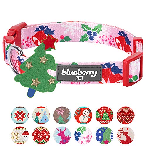 Product Cover Blueberry Pet 4 Patterns Christmas Holiday Excellence Secret Garden Baby Pink Designer Adjustable Dog Collar, Medium, Neck 14.5