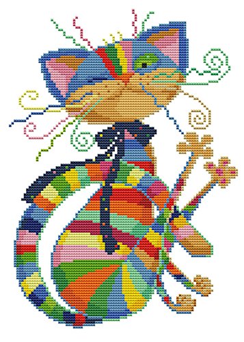 Product Cover eGoodn Stamped Cross Stitch Kits Printed Pattern - Colorful Cat 11ct Fabric 12.6 inches by 16.5 inches, Embroidery Art Cross-Stitching Needlework, No Frame