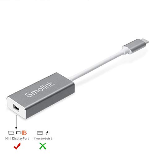Product Cover HecToo USB-C to Mini Displayport Adapter for MacBook Pro 2017, Smolink USB 3.1 Type C to Mini-Displayport Adapter Cable 4K 60Hz for MacBook Pro 2016, ChromeBook Pixel - Grey