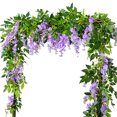 Product Cover Lannu 6.6FT 2 Pack Artificial Wisteria Flowers Fake Garland Hanging Silk Ivy Vine Wedding Party Home Garden Wall Decoration, Lavender