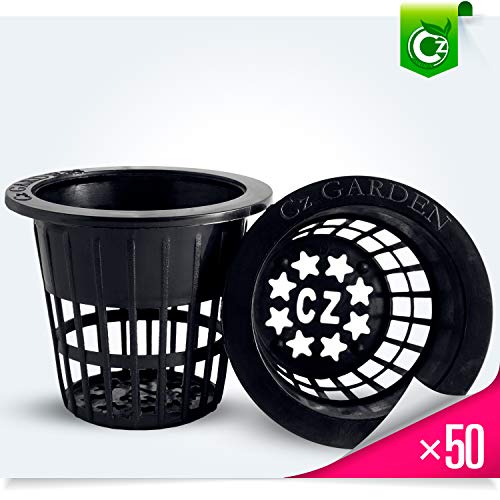 Product Cover 2 inch Net Pots Cups Heavy Duty Round Wide Rim Design - Orchids Aquaponics Hydroponics Slotted Mesh (Cz Garden All Star - 50 Black)