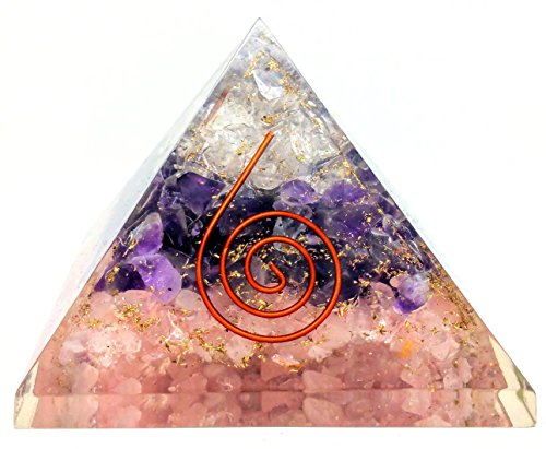 Product Cover people crystals Rose, Amethyst, and Crystal Quartz Orgone Reiki Pyramid Kit/Includes 4 Crystal Quartz Energy Points/EMF Protection Meditation Yoga Energy Generator