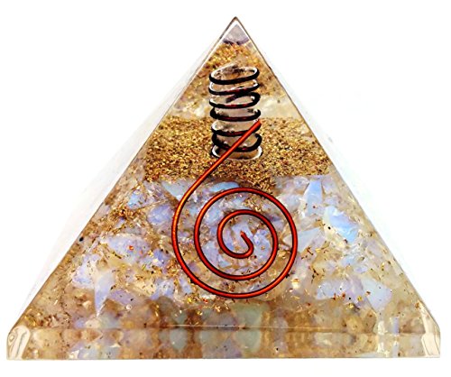 Product Cover people crystals Opalite Quartz Crystal Orgone Reiki Pyramid Kit/Includes 4 Crystal Quartz Energy Points/EMF Protection Meditation Yoga Energy Generator