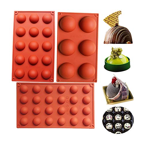 Product Cover BAKER DEPOT Bakeware Set Silicone Mold for Cake Decoration Jelly Pudding Candy Chocolate 6 Holes Semicircle 15 Holes Semicircle 24 Holes Semicircle Each Design 1pc Brown Color Set of 3