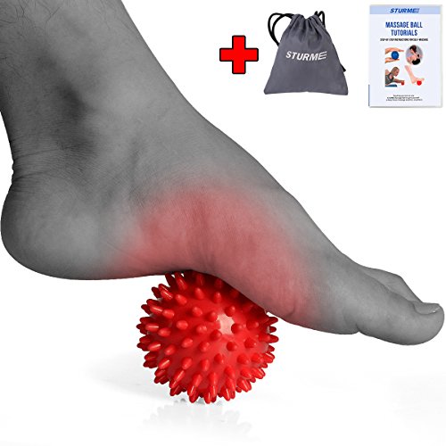 Product Cover STURME Massage Ball Spiky for Deep Tissue Foot, Back, Plantar Fasciitis & All Over Body Deep Tissue Muscle Therapy - Includes Free Tutorial and Holder Ball Bag (Red)