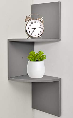 Product Cover Greenco Zigzag 2 Tier Corner Floating Shelves, Gray Finish.