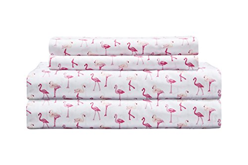 Product Cover Elite Home Products Microfiber 90 GSM Whimsical Printed Deep-Pocketed Sheet Set, Queen, Pink Flamingo