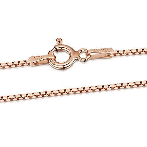 Product Cover Amberta 14K Rose Gold Plated on 925 Sterling Silver 1.0 mm Venice Box Chain Necklace 14