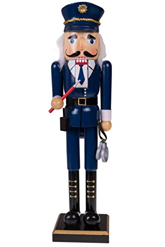 Product Cover Traditional Police Officer Nutcracker | Traditional Uniform, Handcuffs and Baton | Perfect for Any Collection| Festive Christmas Decor | Perfect for Shelves and Tables | 100% Wood | 15
