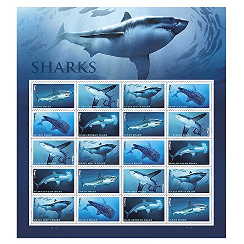 Product Cover Shark Sheet of 20 Forever USPS First Class one Ounce Postage Stamps Ecotourism Conservation Preservation Ecology Nature