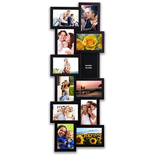 Product Cover Hello Laura - Photo Frame Picture Frame Long Fall Shape Black Gallery Collection 32 by 12 inch Gallery Collage Wall Hanging Photo Frame for 4 x 6 Photo 12 Opening Photo Sockets Black Edge