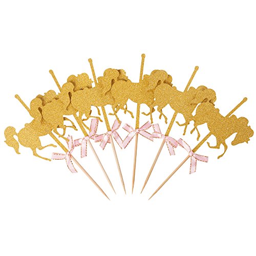 Product Cover Glitter Gold Carousel Horse Cupcake or Cake Toppers Party Favors (12-Pack)