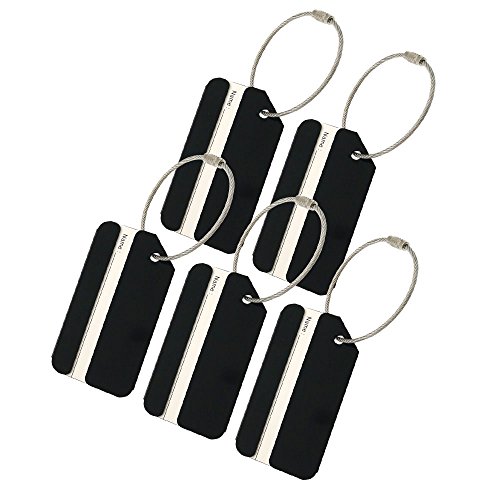 Product Cover 5Pack Black Aluminum Luggage Tags Holders for Travel Luggage Baggage Identifier By CPACC (Black 5PCS)