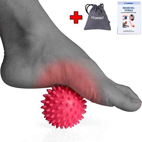 Product Cover STURME Massage Ball Spiky Deep Tissue Foot, Back, Plantar Fasciitis & All Over Body Deep Tissue Muscle Therapy - Includes Free Tutorial Holder Ball Bag (Pink)