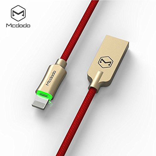 Product Cover Smart LED 6FT/1.8M Auto Disconnect Nylon Braided Sync Charge USB Data Cable Compatible iPhone/iPod/iPad (6FT Red)