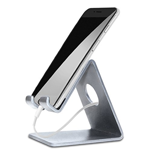 Product Cover ELV Desktop Cell Phone Stand Tablet Stand, Aluminum Stand Holder for Mobile Phone (All Size) and Tablet (Up to 10.1 inch) - Silver