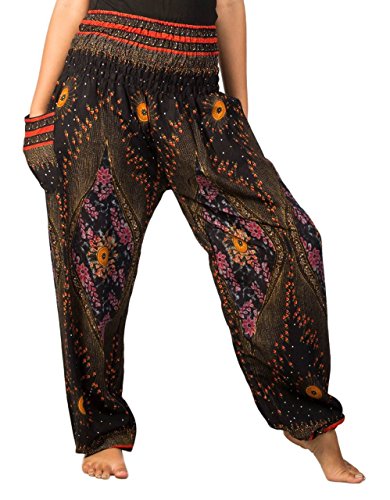Product Cover Boho Vib Women's Rayon Print Smocked Waist Boho Harem Yoga Pants