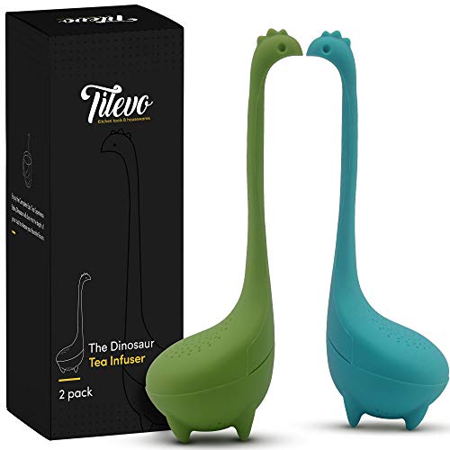 Product Cover Tilevo Tea Infuser Set of 2 - Dinosaur Loose Leaf Tea Infusers with Long Handle Neck & Cute Ball Body Lake Monster Silicone Tea Strainer & Steeper with Gift Box