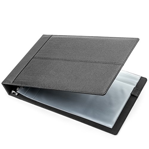 Product Cover 7 Ring Business Check Binder - Designed for 200 Sheets of 3 to a Page Business Checks with Ledgers, Black PU Leather Executive Stitching Design - Durable 7 D Ring Construction