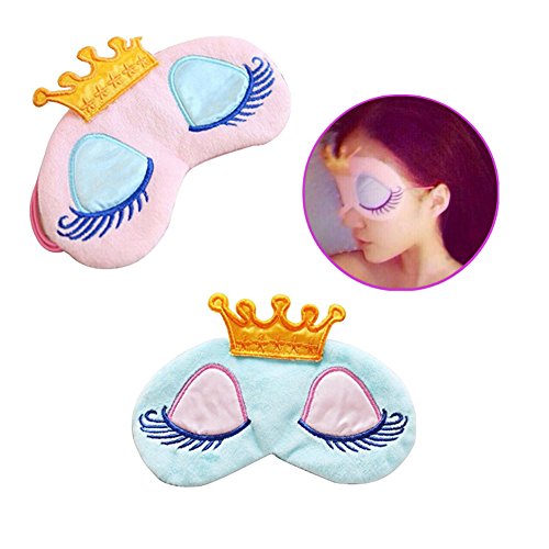 Product Cover AKOAK Pack of 2 Cute Girl's Travel Princess Crown Sleeping Eye-Shade Blindfold Nap Cover Eye Mask（Pink+Light Blue）
