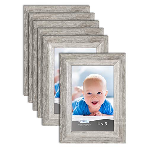 Product Cover Icona Bay 4x6 Picture Frame (6 Pack, Heritage Gray Wood Finish), Gray Photo Frame 4 x 6, Composite Wood Frame for Walls or Tables, Set of 6 Cherished Memories Collection