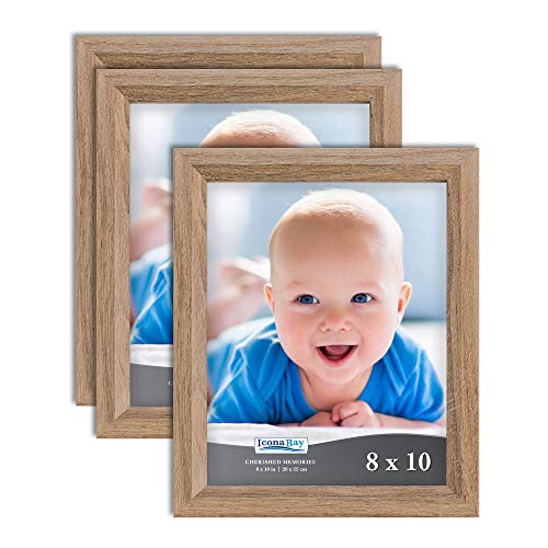 Product Cover Icona Bay 8x10 Picture Frame (3 Pack, Dark Oak Wood Finish), Photo Frame 8 x 10, Composite Wood Frame for Walls or Tables, Set of 3 Cherished Memories Collection