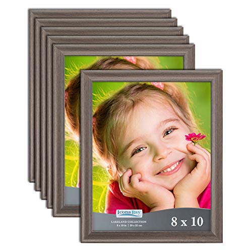 Product Cover Icona Bay 8x10 Picture Frame (6 Pack, Hickory Brown), Photo Frame 8 x 10, Composite Wood Frame for Walls or Tables, Set of 6 Lakeland Collection