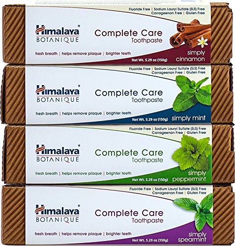 Product Cover Himalaya Fluoride Free Natural Toothpaste Variety Pack (4 Pack) - Mint, Cinnamon, Peppermint and Spearmint, 5.29 OZ/150gm each
