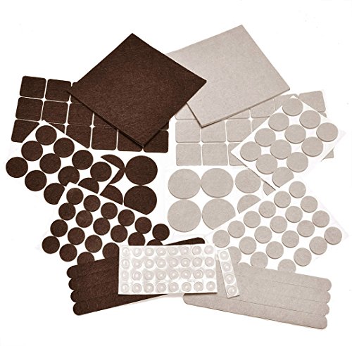 Product Cover 166 Piece Two Colors - Variety Size Felt Pads. Self Adhesive Pads with Transparent Noise Reduction Bumpers. Best Floor Protectors for Your Hardwood & Laminate Flooring. - 166 Piece