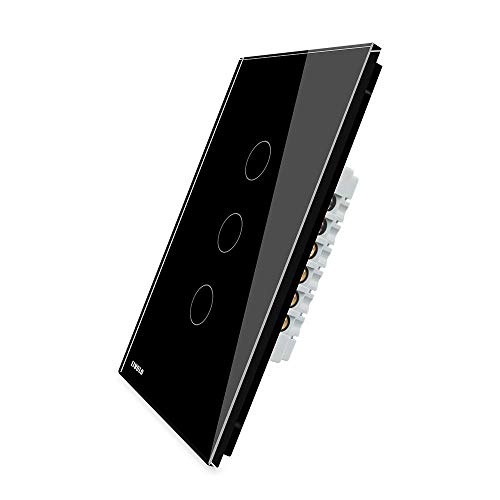 Product Cover LIVOLO Touch Light Switch with LED Indicator with Black Tempered Glass Panel US Standard Wall Switch 3 Gang 1 Way,Suitable for 1 Gang Wall Box, C503-12