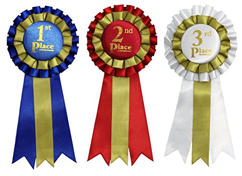 Product Cover Premium Award Ribbons Blue,Red,White - 1st, 2nd, 3rd Place - 1 Set (3 Ribbons)